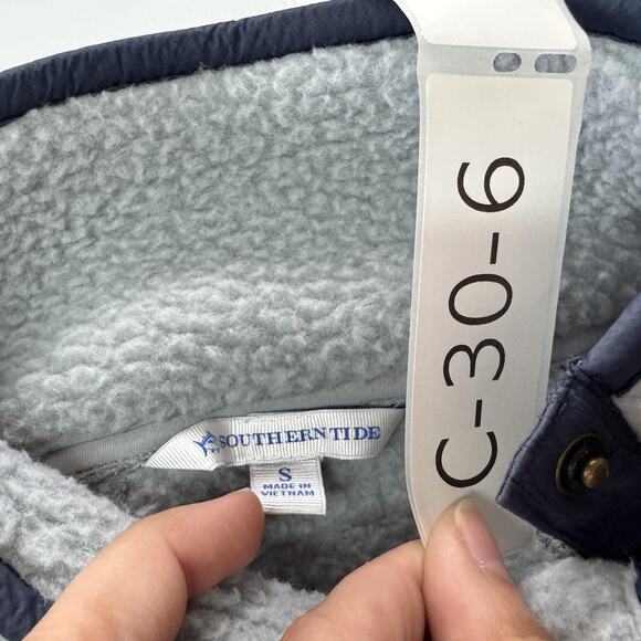 Southern Tide Fleece Pullover Womens Small Gray Blue Quarter Snap Sherpa Pockets - Picture 3 of 7